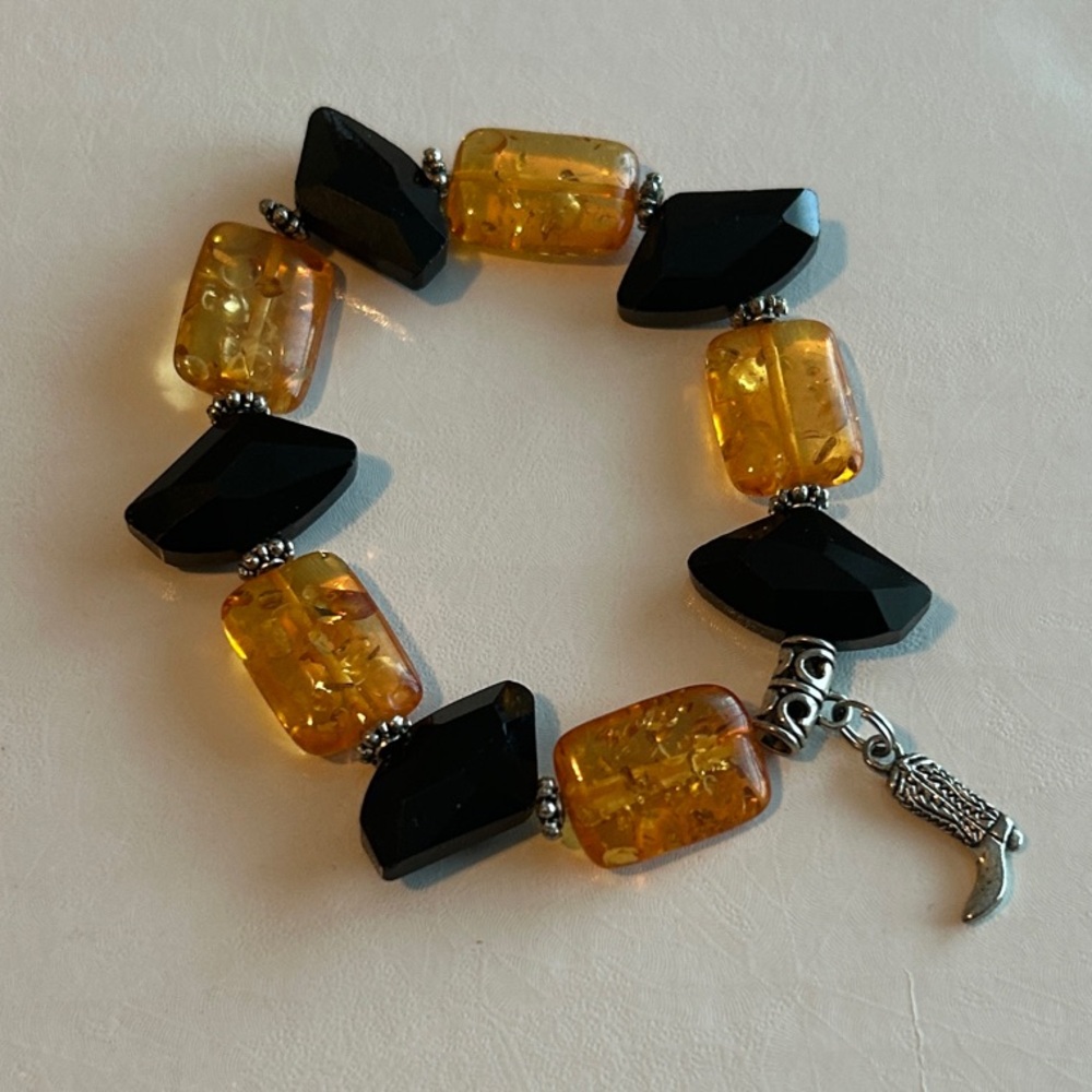 Black and Amber Beaded Bracelet